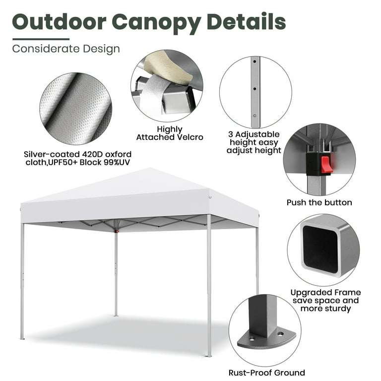 GVDV 10'x10' Easy Pop Up Canopy Tent, Straight Leg, UPF 50+ UV