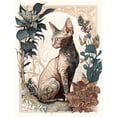 thumbnail image 1 of Sphynx Cat with Flower Blooms Modern Art Nouveau Portrait Illustration Large Wall Art Poster Print Thick Paper 18X24 Inch, 1 of 5
