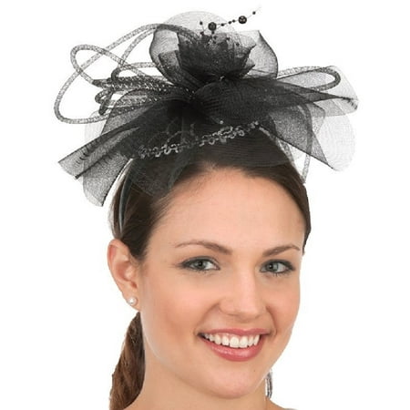 Black Silver Fascinator Headband Ladies Lace Costume Mini Hat Flowers Accessory