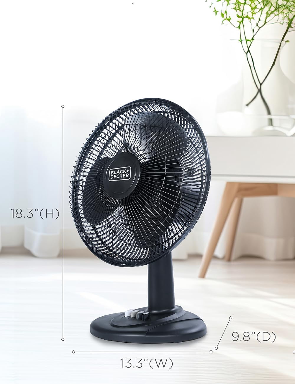 BLACK+DECKER Desk Fan for Home and Office, 12" Fan with 3 Speed Settings, Oscillating Portable Fan for Office Desk, Table Top and Kitchen Table with Adjustable Tilt, White