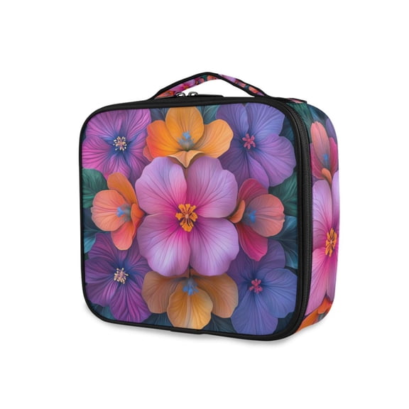 FORMRS Travel Makeup Bag Large Capacity Train Case Cosmetic Organizer with Adjustable Dividers, Large Purple Flowers