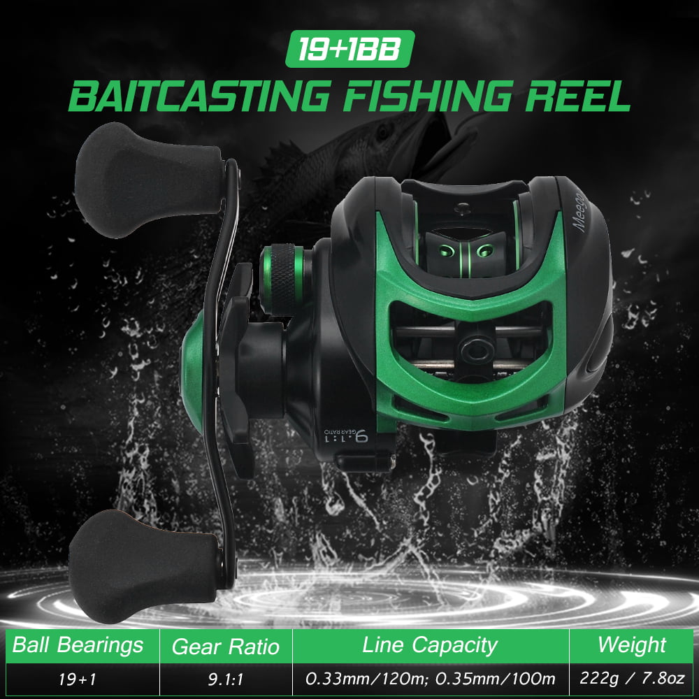 High Speed 9.1:1 Gear Ratio Baitcast Fishing Reel 19+1 Ball Bearings Baitcasting 