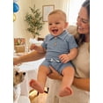 thumbnail image 6 of BemeyourBBs Newborn Baby Boy Girl Summer Clothes 2 Piece Outfits Waffle Texture Button Lapel Neck Short Sleeve Solid Color Romper and Shorts Set, 6 of 9