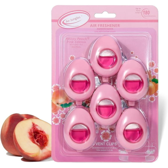 Air Jungles Car Air Freshener for Women, Honey Peach Scent, Pink Car Accessories, 6 Vent Clips (4ml Each), Cute Long-Lasting Car Freshener & Odor Eliminator, Up to 180 Days