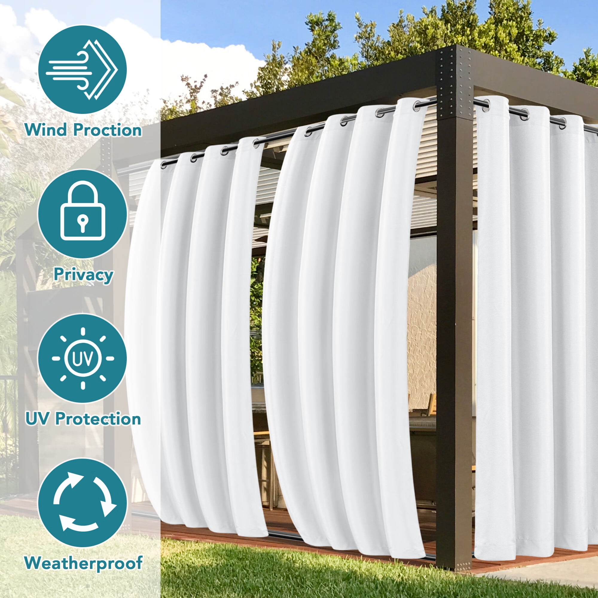 LUSHVIDA Outdoor Curtains for Detachable Sticky Tab Top Patio Waterproof Outside Curtains for Gazebo, Porch, Pergola, Privacy Curtain, 54 x 84 inch, 1 Panels, White
