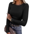 thumbnail image 1 of Camiseta ANRABESS de corte ajustado, tejido acanalado, manga larga, negra, talla S, 1 of 6