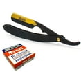 thumbnail image 2 of Classic Samurai CS-102 Matte Black Golden Head Stainless Steel Professional Barber Straight Edge Razor with 100 Treet Platinum Single Edge Razor Blades, 2 of 2
