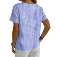 thumbnail image 5 of longantii Summer Tops for Women Basic Linen Graphic Tshirts Loose V-Neckline Short Sleeve Blouses Multi-Color Button Down Clothing Blue XL, 5 of 5