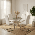thumbnail image 5 of Atumcto 5-Piece Round Glass Dining Table Set for 4, 35.5" Modern Kitchen Table Set with 4 Chairs, Silver Metal Legs, 5 of 9