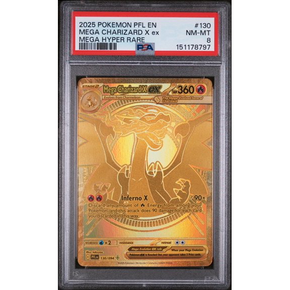 Collectible 2025 Pokemon Mega Evolution Phantasmal Flames Mega Hyper Rare Mega Charizard X Ex #130 PSA 8