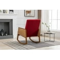 thumbnail image 3 of Linen Upholstered Rocking Chair with Ratten Wood Armrest and Legs, High Backrest Comfortable Rocking Armchair, Accent Glider Rocker Chair, for Living Room, Red, 3 of 7
