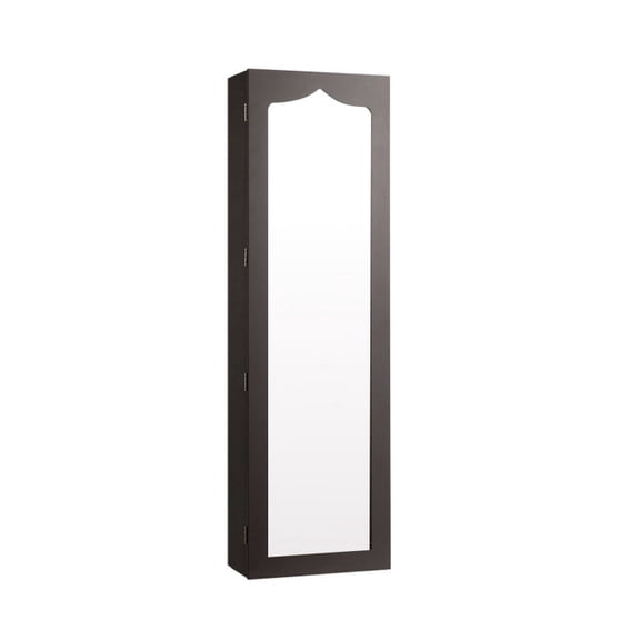 Furnibear 5-LED Jewelry Armoire Wall Mounted and Over-the-Door Hanging Mirror with Jewelry Storage for the Bedroom and Dressing Room, Coffee