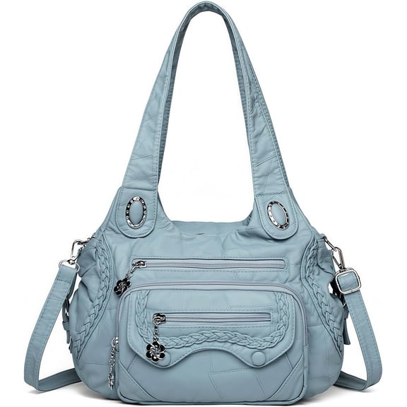Sunyuer Vintage Tote Bags for Women, Large Capacity Vintage Multi-Pocket PU Leather Handbag Crossbody Shoulder Bag