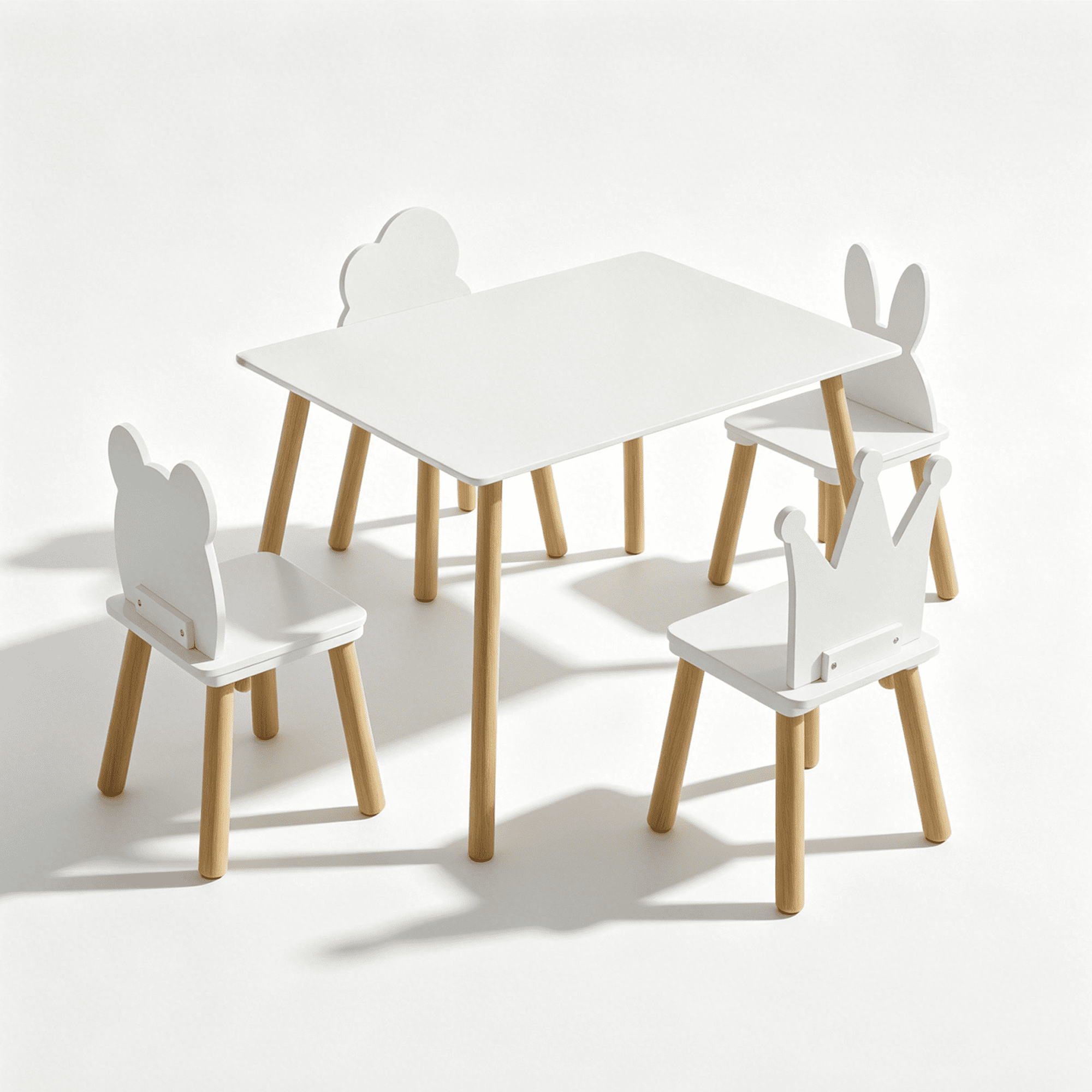Kids Table and Chair Set 31.5 Inch, 5 Piece Wooden Activity Table and 4 Chairs for Toddlers Children, White
