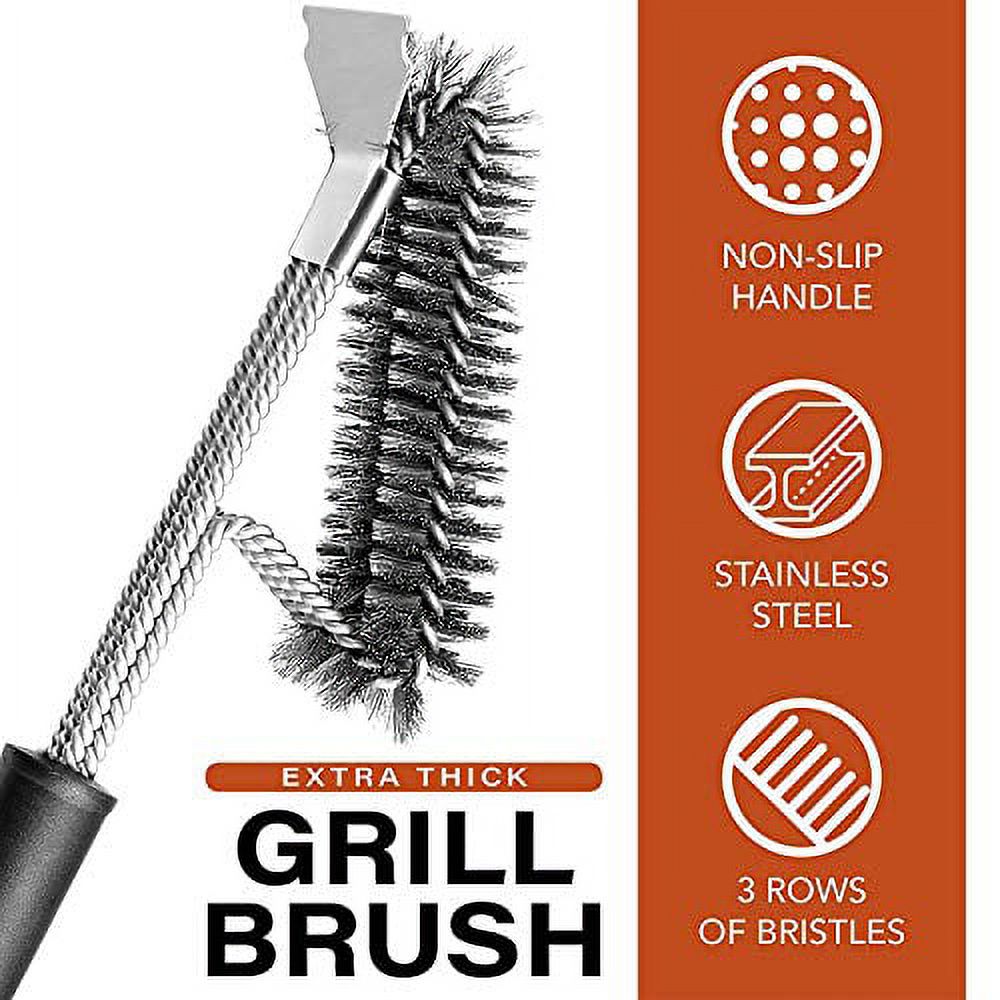 BININBOX Grill Cleaning Brush - Stainless Steel BBQ Cleaner Brush & Scraper, Sturdy Woven Wire Bristles & Nonslip Handle, Barbecue Grill Accessory Weber Gas/Charcoal Grill Cleaning Tool - image 3 of 3