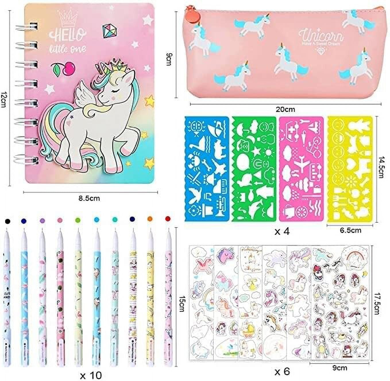 YANSION Unicorn Stationery Sets for Girls, Back to School Unicorn Gifts for  Pens, Stickers, Drawing Stencils, Notebook, Pencil Case School Supplies  Writing for Girls Boys Kids 4 to 12 Years Old, Pink 