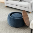 thumbnail image 4 of Round Storage Ottoman, 2 in 1 Function, Work as End table and Ottoman,with small seat,Dark blue(25"x25"x14.7"), 4 of 9