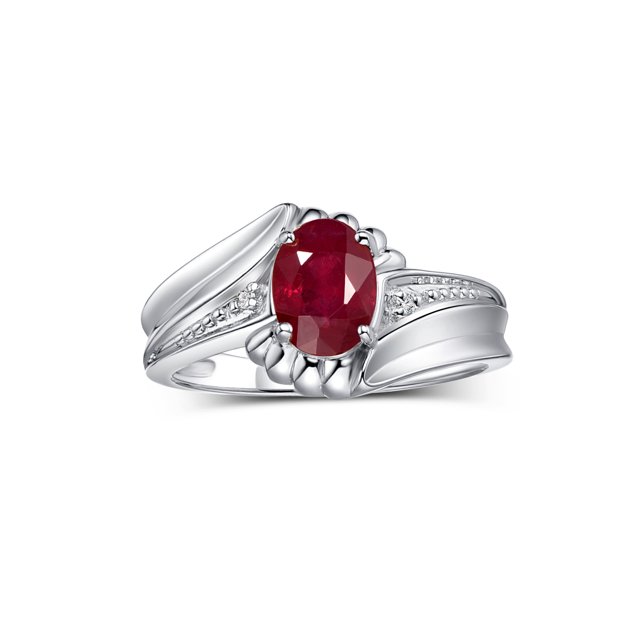 RYLOS Rings for Women 14K White Gold Swirl Z Ring 7X5MM Oval Gemstone & Diamond Rings July Ruby Jewelry Size 6