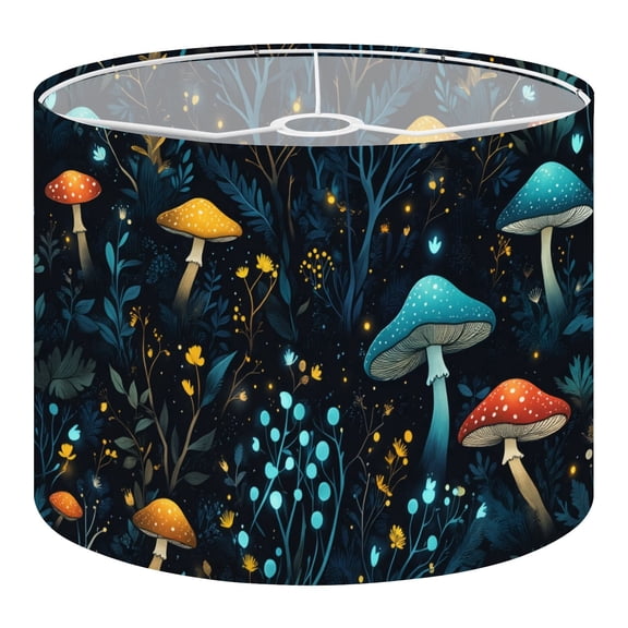 Linen Drum Lampshades Blue Yellow Glittery Mushroom Forest Vintage 13"x13"x10" Light Shade for Table Lamps Floor Lamps Drum Lamp Shades Lampshade Replacement Assembly Required