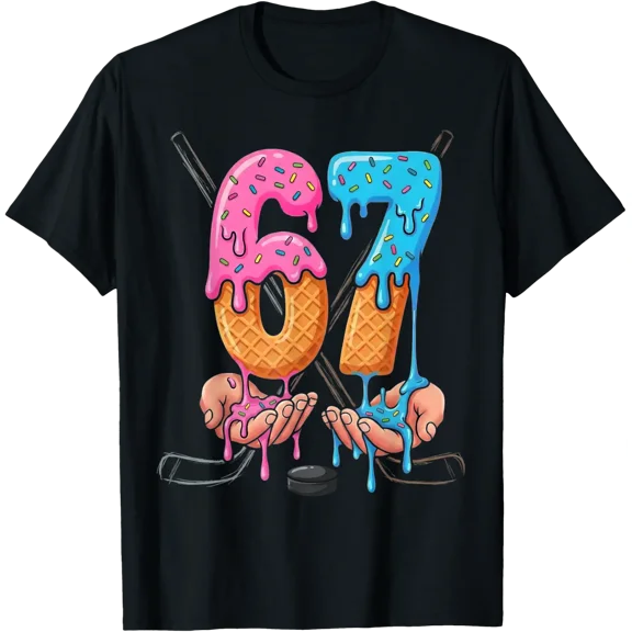 Hockey Ice Cream Drip 67 Hands Stakes Boys Sports Game Day T-Shirt All Size S-5Xl