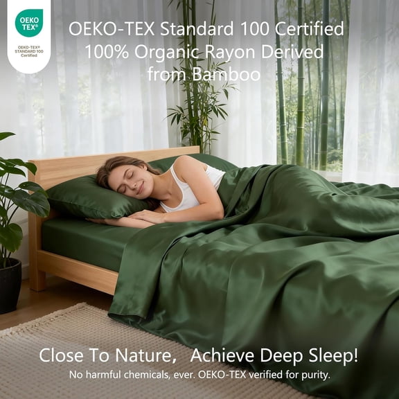 King Size Viscose Bamboo Sheets Set Soft Cooling Deep Pocket 3 Piece Bedding Olive Green