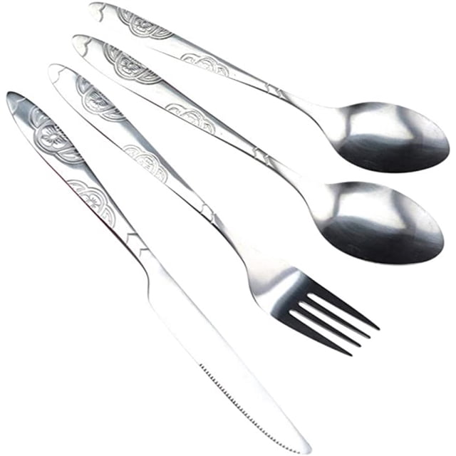 4PCS Cutlery Set Stainless Steel Cutlery for Cutter Fork Spoon Surface Carved Portable Lightweight Durable Tableware Set
