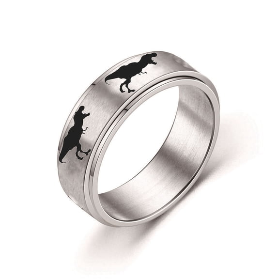 3pcs Rotating Stainless Steel Anxiety Relief Rings for Women Men Stainless Steel color Dinosaur Size 9(18.9mm)