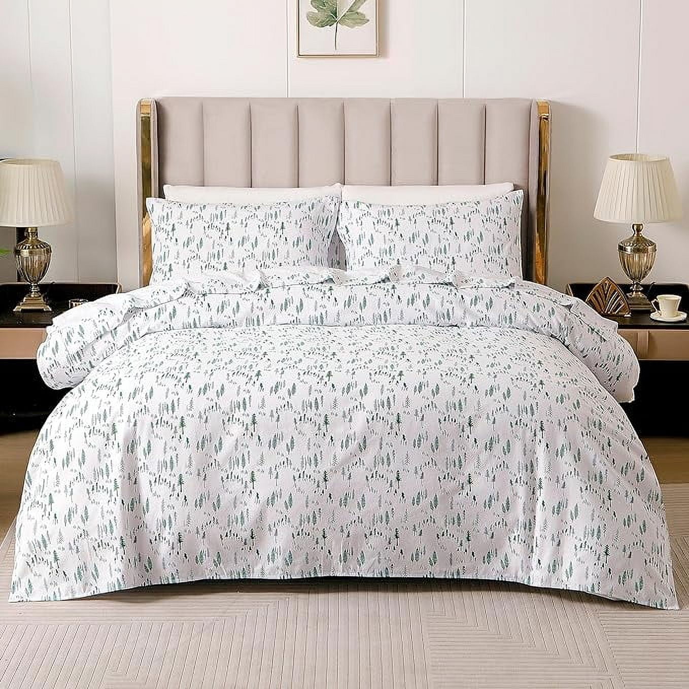 Elegant Comfort - 4 PIECE Holiday Christmas Flannel Cotton Sheet Set, Deep Pocket Fitted - Full, Green Pine