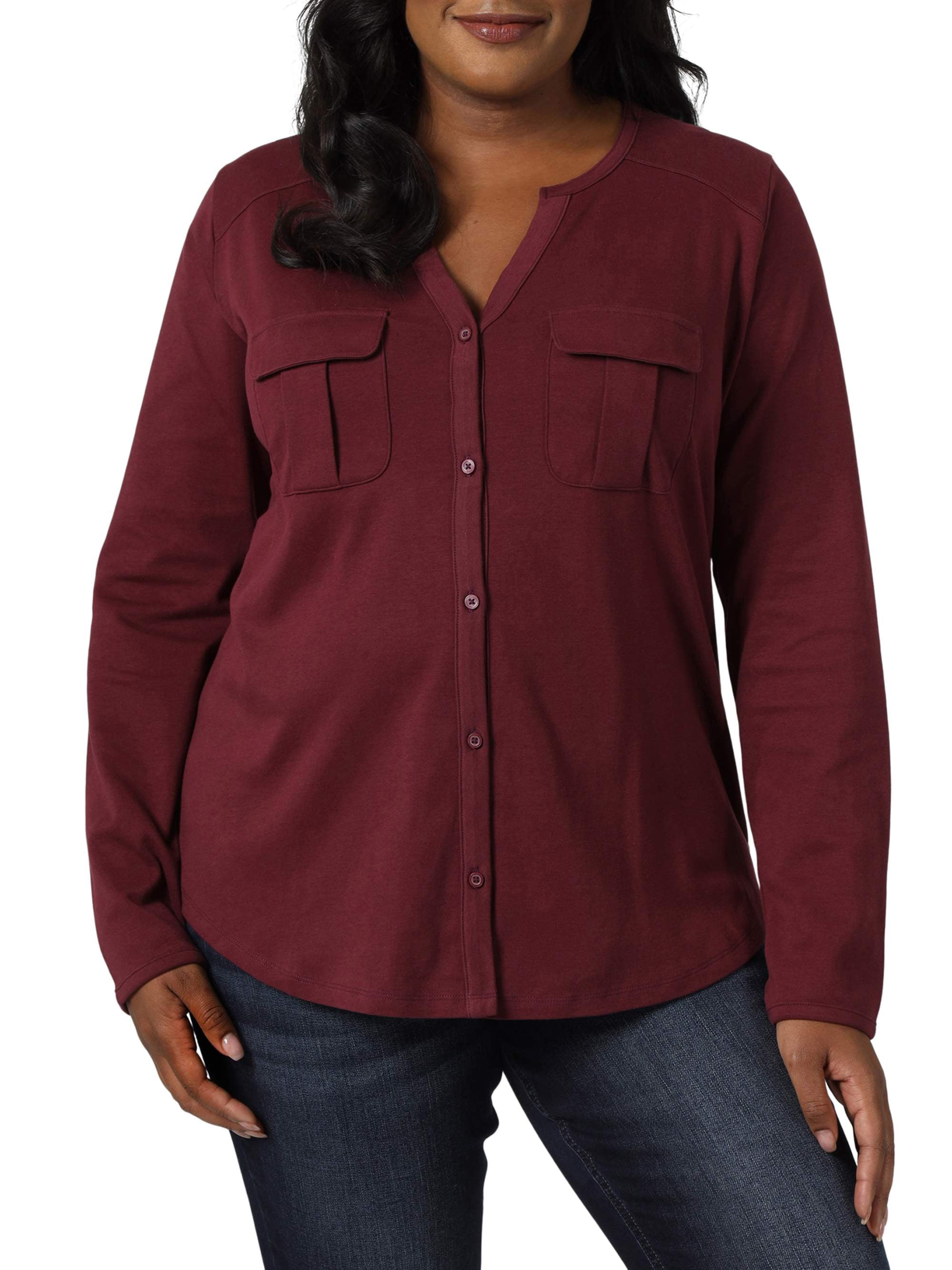 Lee Riders Women's Plus Size Collarless 2-Pocket Button-Front Top -  Walmart.com