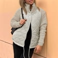 thumbnail image 6 of Winter Women Warm Knit Patchwork Puffy Jacket Casual Stand Neck Long Sleeve Jackets with Zipper Khaki M, 6 of 7