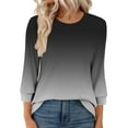 thumbnail image 3 of cocolona Womens Crew Neck T-shirts 3/4 Length Sleeve Womens Tops Dressy Casual Blouse Fashion Gradient Color Tunic Tops, 3 of 6