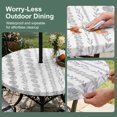 thumbnail image 5 of Round Outdoor Tablecloth with Umbrella Hole and Zipper, Grey Botanical Tablecloth with Elastic Waterproof, Summer Botanical Leaf Vertical Stripes Patio Table Covers for 36" - 44" Picnic Pool Tables, 5 of 9