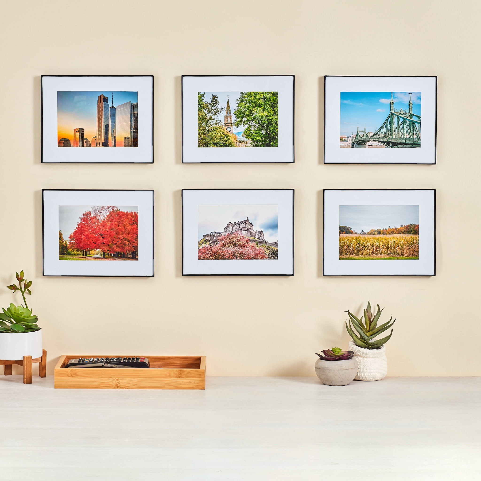 Mainstays 7x9 Matted to 5x7 Front Loading Tabletop Picture Frames, Black, Set of 6