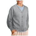 thumbnail image 2 of Toddler Boys Girls School Uniform Cardigan Sweater Knit Open Front Long Sleeve Outerwear(Grey,8-9 Years), 2 of 9