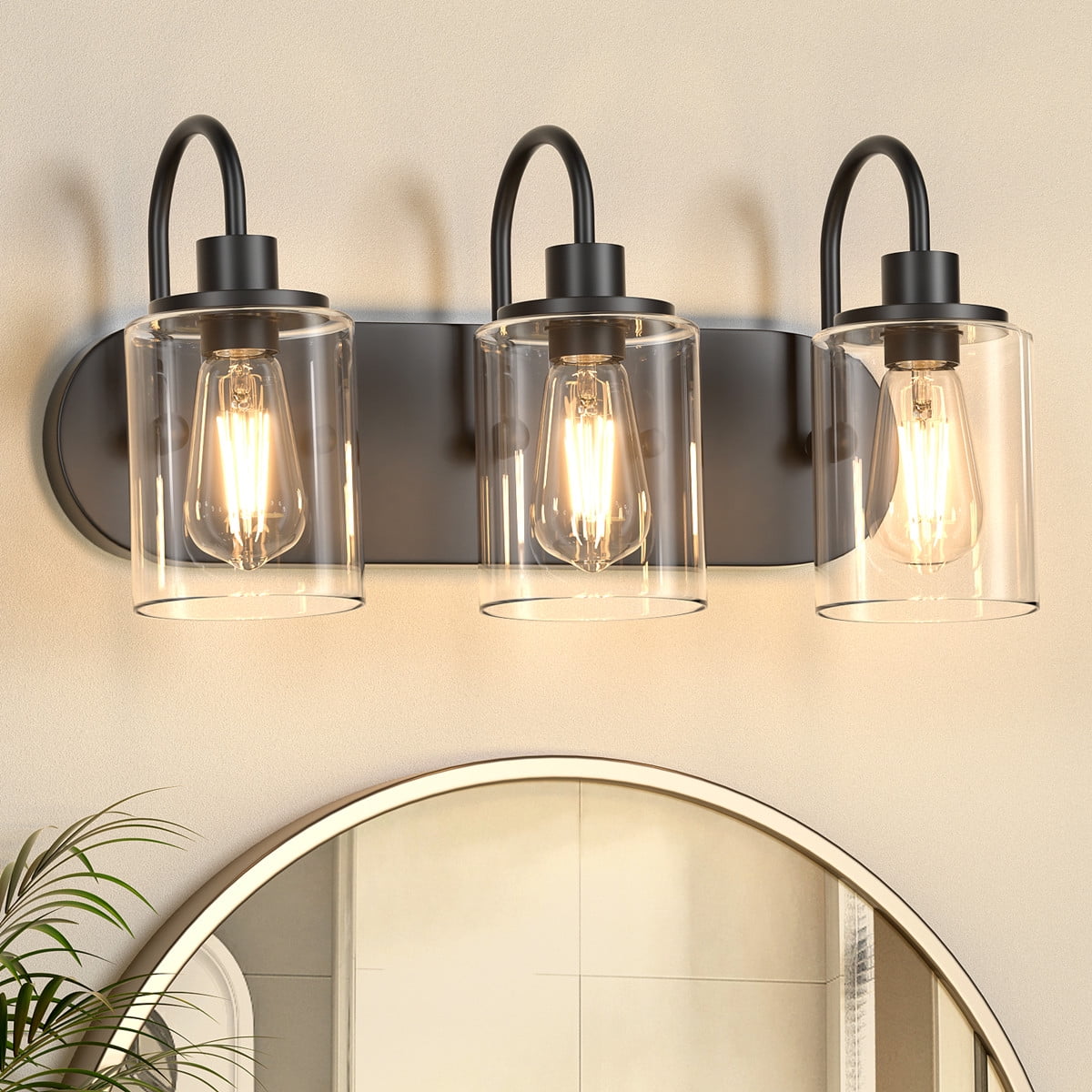 Bathroom Light Fixtures 3 Light Matte Black Vanity Light Vintage Wall