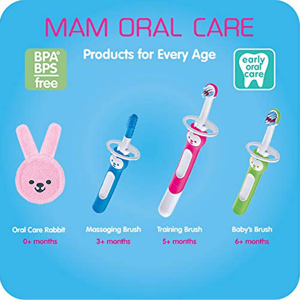 MAM Massaging Toothbrush, Baby Toothbrush and Gum Cleaner and Massager, Boy, 3+ Months, 1-Count