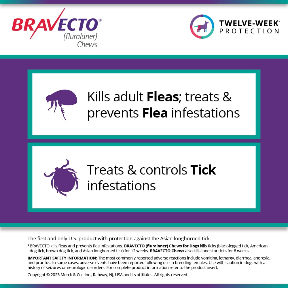 Bravecto Flea and Tick Chews for Dogs, 88-123 lbs, (Pink Box)