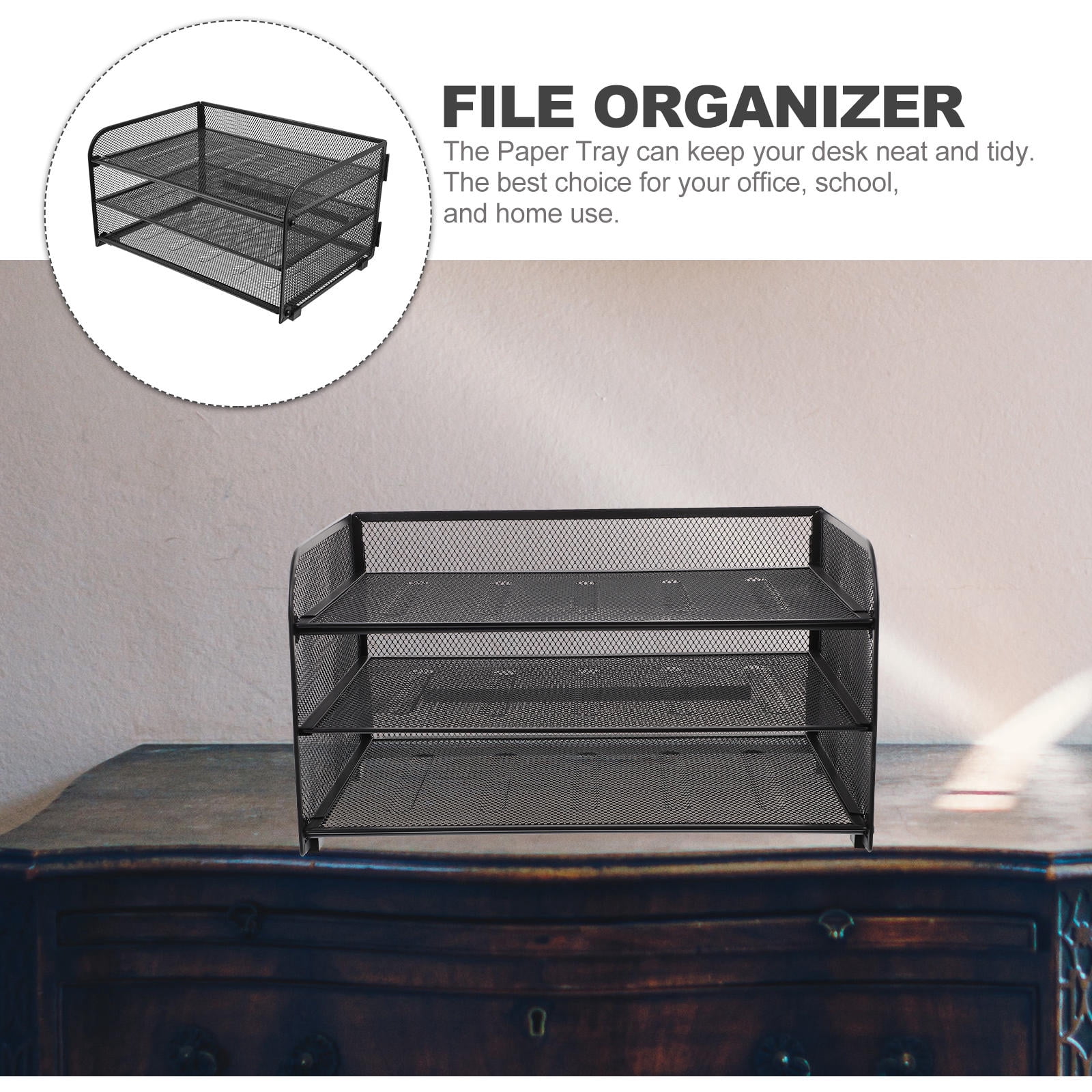 unbranded  Three-layer File Shelf Organizers Stackable Tray Holder for Desk Document Office Black
