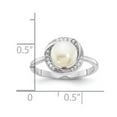 thumbnail image 2 of Finest Gold Sterling Silver Rhodium-Plated 7-8 mm Button White Freshwater Cultured Pearl & CZ Ring - Size 6, 2 of 5