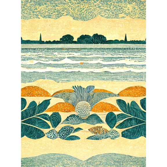 Seaweed Sunshine And Seashells Beach Scene Seascape Unframed Wall Art Print Poster Home Decor