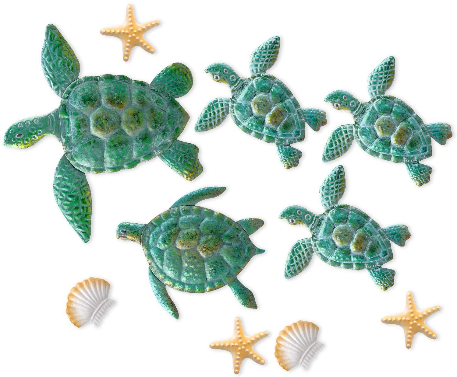 10 Pieces Sea Turtle Wall Decoration Starfish Ornaments Shell Wall Ornaments  for Indoor Outdoor Garden Wall Sculptures (Peacock Blue) - Walmart.com