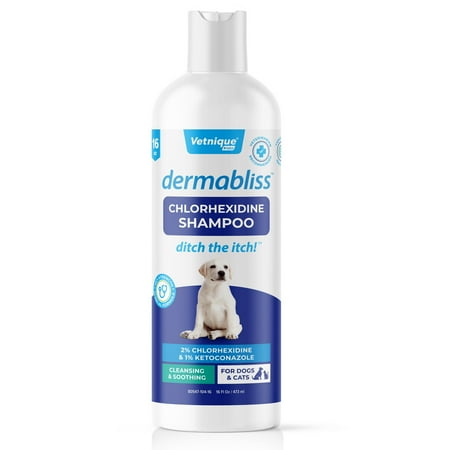 UPC: 0717932350232 | Vetnique Labs Dermabliss Medicated Chlorhexidine Cleansing Pet Shampoo for Skin Problems in Dogs & Cats 16oz