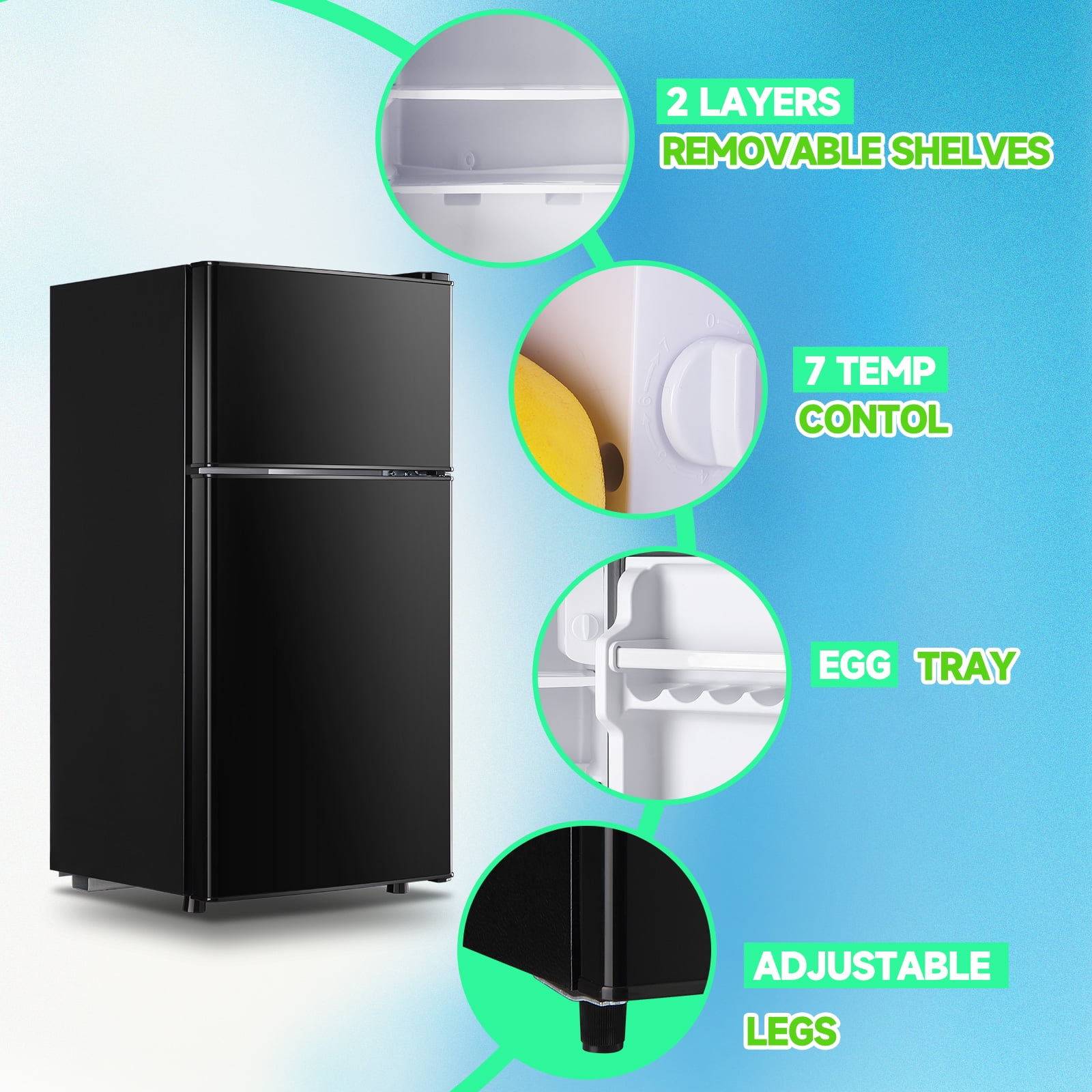 TACOOL 2.5Cu.ft Small Refrigerator Mini Fridge for Dorm with Drink Holder and Egg Tray, Black