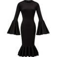 thumbnail image 4 of Women's Bell Sleeve Fishtail Dresses Bodycon Cocktail Party Pencil Dress, 4 of 10