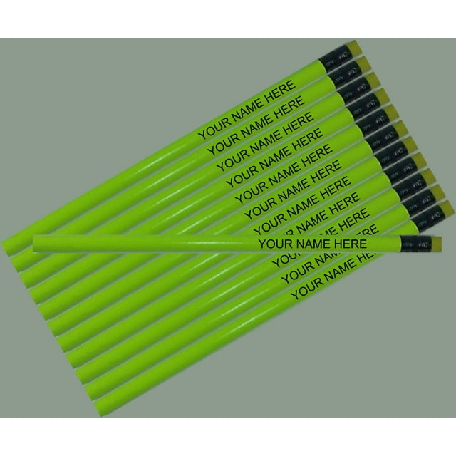 ezpencils - Personalized Neon Yellow Round Pencil - 12 pkg - ** FREE PERZONALIZATION **