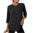 thumbnail image 2 of Lixiuxyad Women Basic Tee Athletic Sun Casual Crewneck 3/4 Sleeve Solid Color Tee Shirt Top For Outdoor Sports,Black, 2 of 6