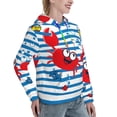 thumbnail image 6 of Balery Red Funny Crab on Blue Stripe Pattern Womens Long Sleeve Hoodie, Pullover Hooded Sweatshirt, Kangaroo Pocket Hoodie with Eye-catching Drawstrings-Large, 6 of 7
