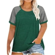 HVYESH Women's Plus Size Shirts Summer Ralgan Short Sleeve Tops Regular Fit Oversize T-Shirt