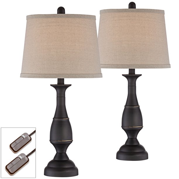 Regency Hill Traditional Table Lamps Set Of 2 With Table Top Dimmers Dark Bronze Metal Beige Linen Drum Shade Living Room Bedroom Walmart Com Walmart Com