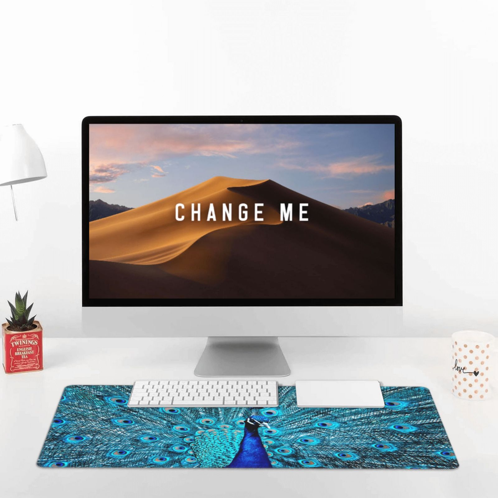 Naloa Beautiful Blue Peacock Gaming Mouse Pad Large Mouse Mat Long Extended Desk Pad Non-Slip Rubber Mice Pads Stitched Edges Thin Pad (16x29.5 Inch)